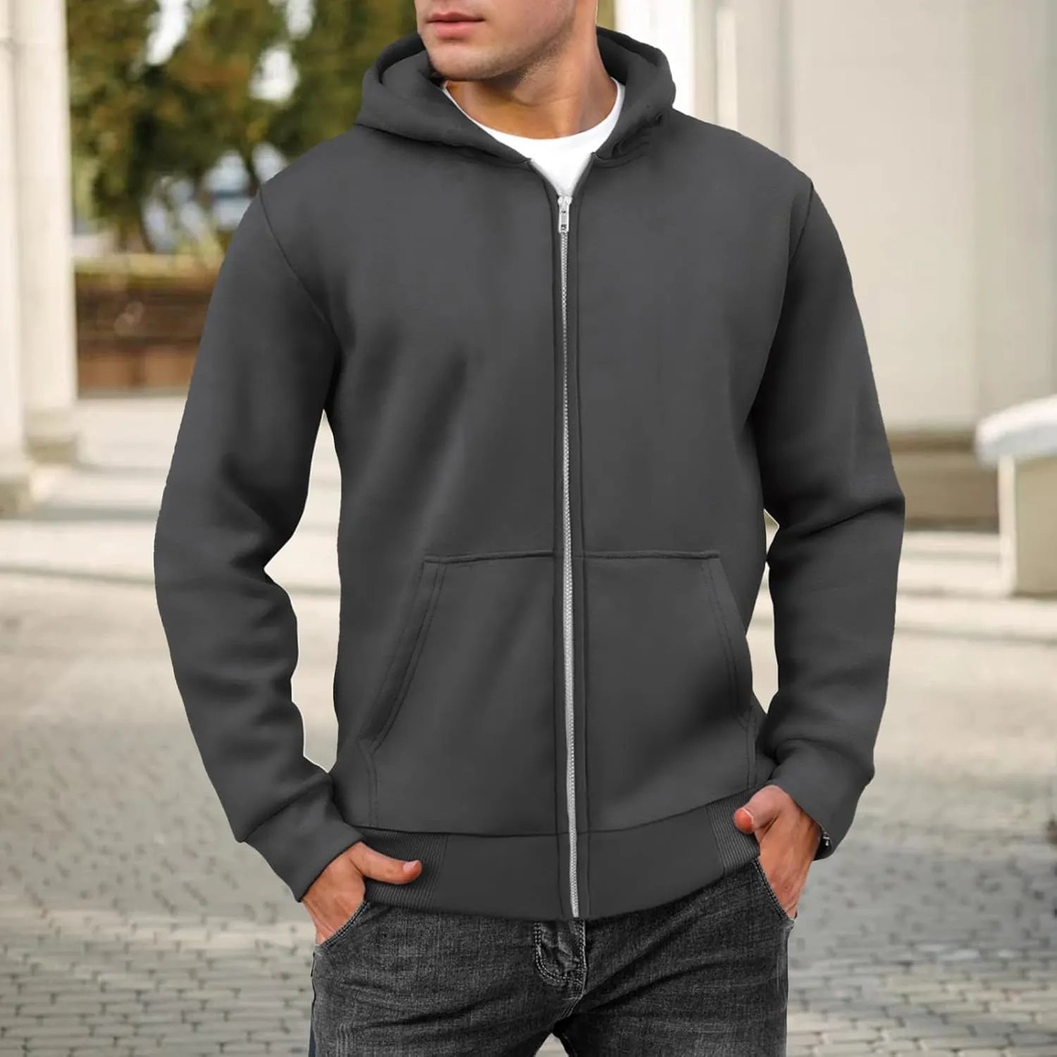 evzosrz Mens Full Zip Hoodies Fleece Lined Baggy Hooded Sweatshirts Casual Athletic Long Sleeve Pullover Hoodie with Pockets