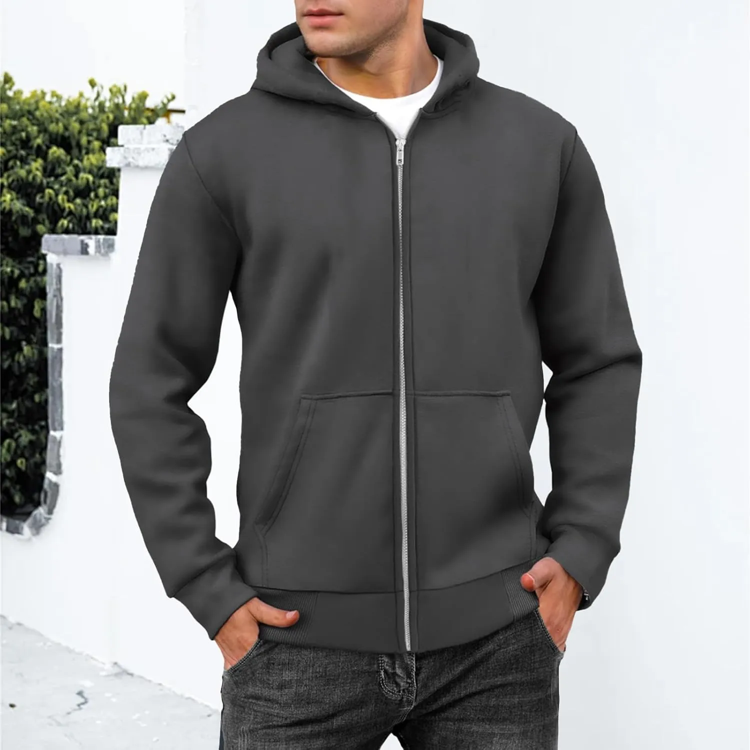 evzosrz Mens Full Zip Hoodies Fleece Lined Baggy Hooded Sweatshirts Casual Athletic Long Sleeve Pullover Hoodie with Pockets