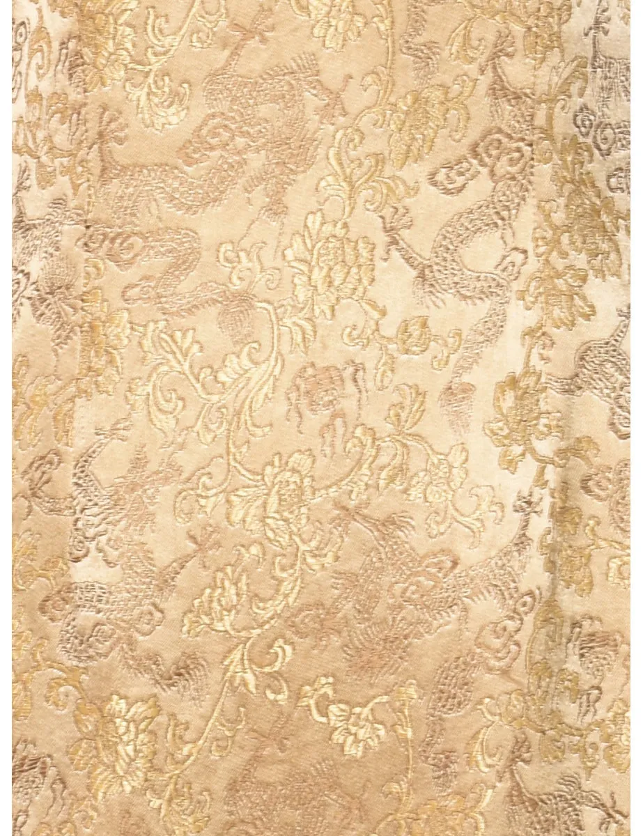 Floral Pattern Gold Traditional Evening Dress - M