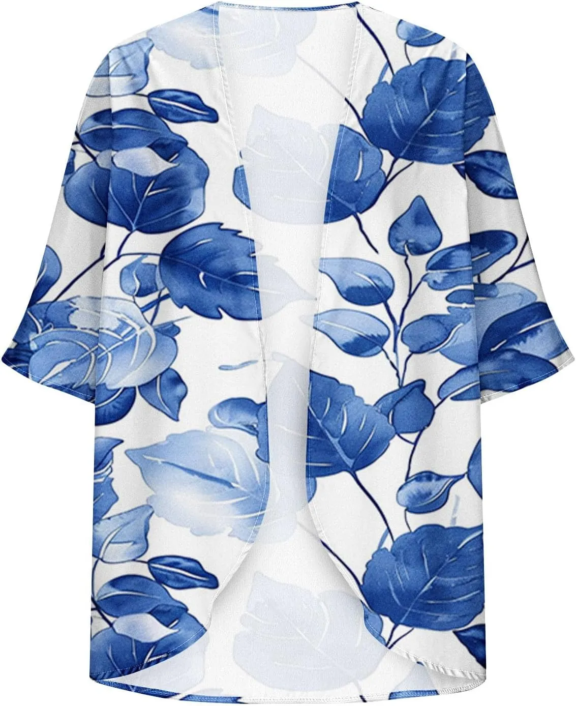 Floral Print Puff Sleeve Kimono For Women Cardigans 3/4 Sleeve Chiffon Coverup 2025 Loose Open Front Cover Beach Tops