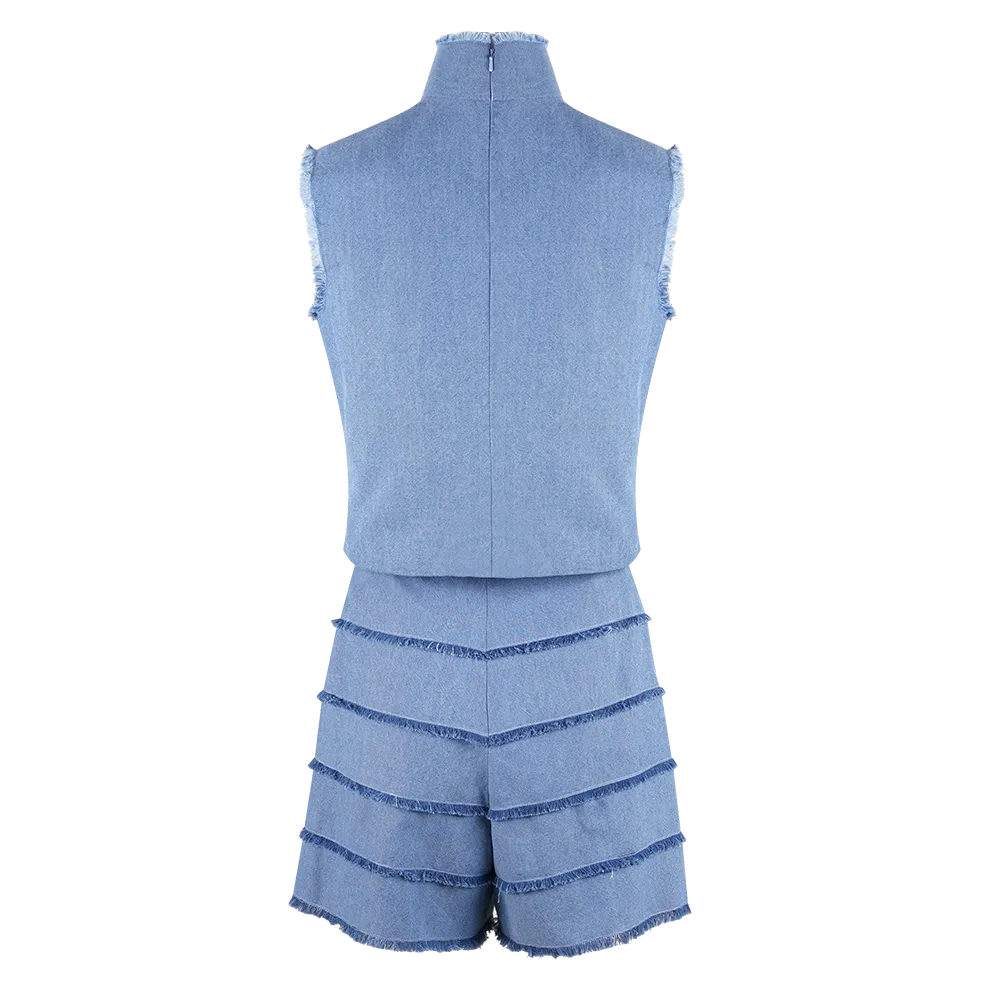 【FOLKISH】Red-White-Blue Satin Eco-Denim Cheongsam Tank Top (紅白藍)