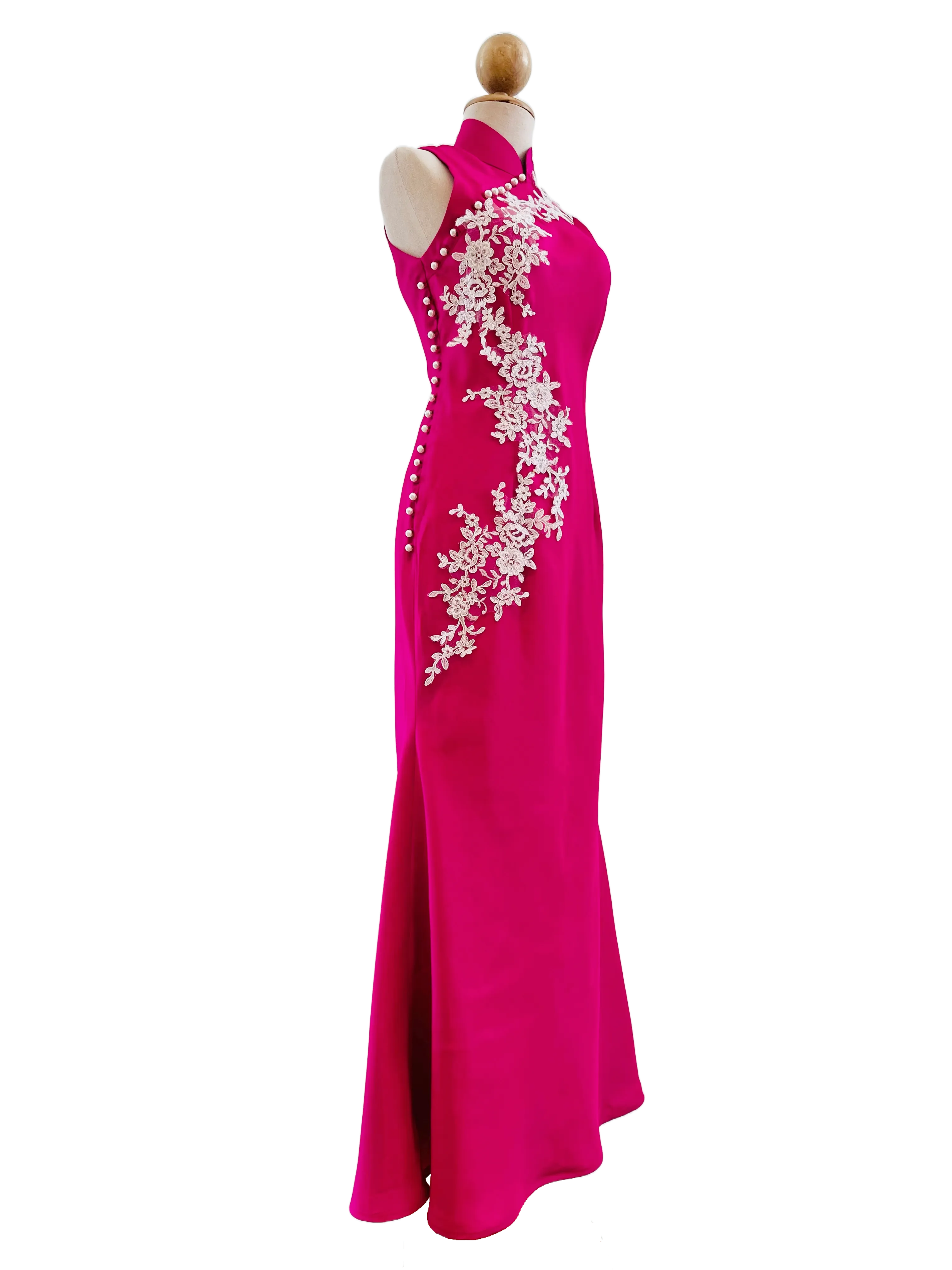 Fuchsia Pink Halter Neck Cheongsam