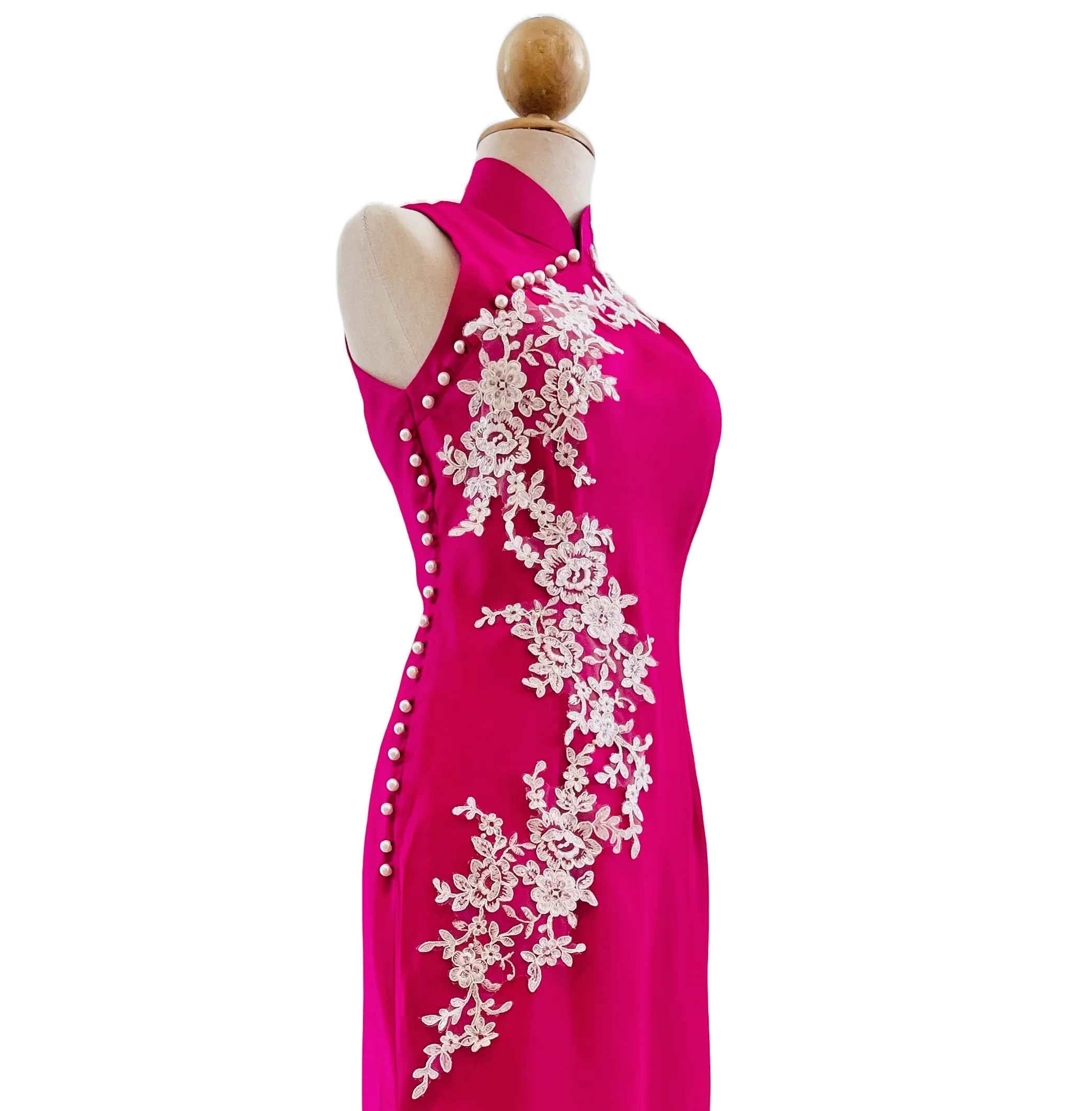 Fuchsia Pink Halter Neck Cheongsam