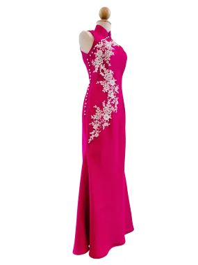 Fuchsia Pink Halter Neck Cheongsam