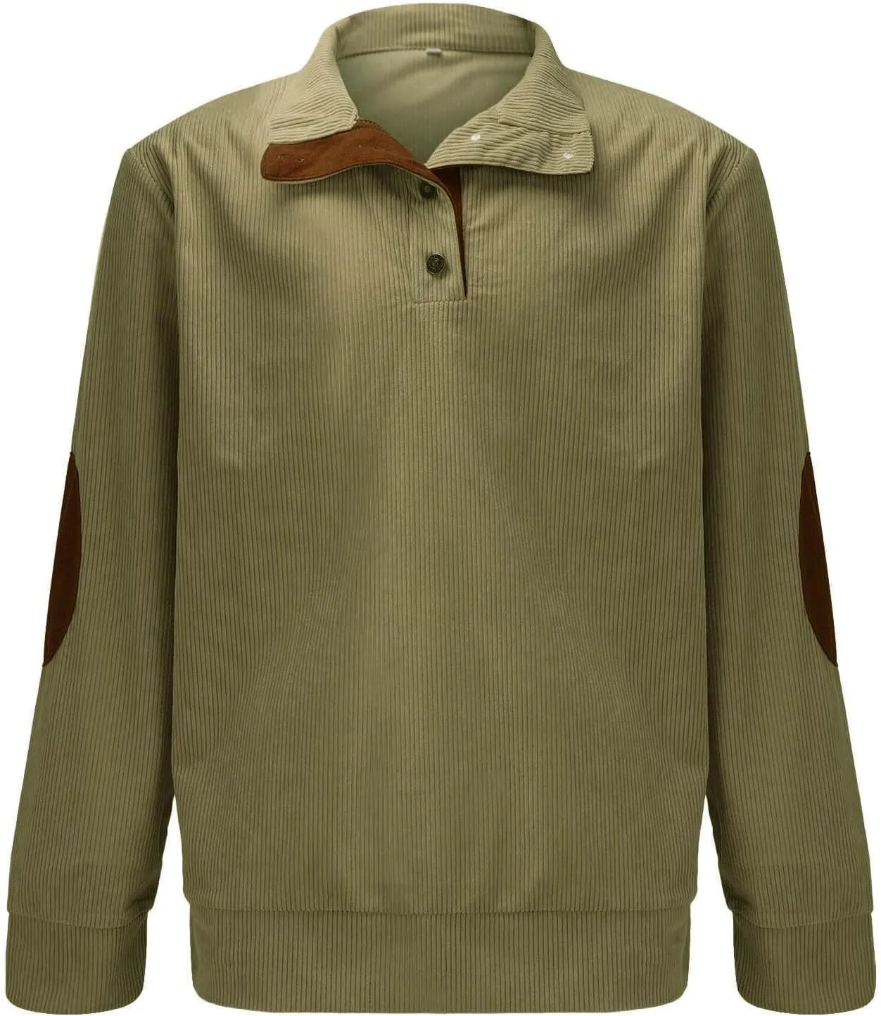 GIERIDUC Mens Corduroy Shirts Casual Lapel Collar Button Up Patchwork Pullover Mock Neck Long Sleeve Sweaters Polo Sweatshirt