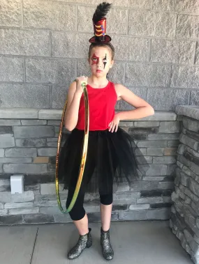 Girls Greatest Showman Inspired Circus Ringmaster Costume - Complete Kids Costume Set with Black Tutu & Headband Hat