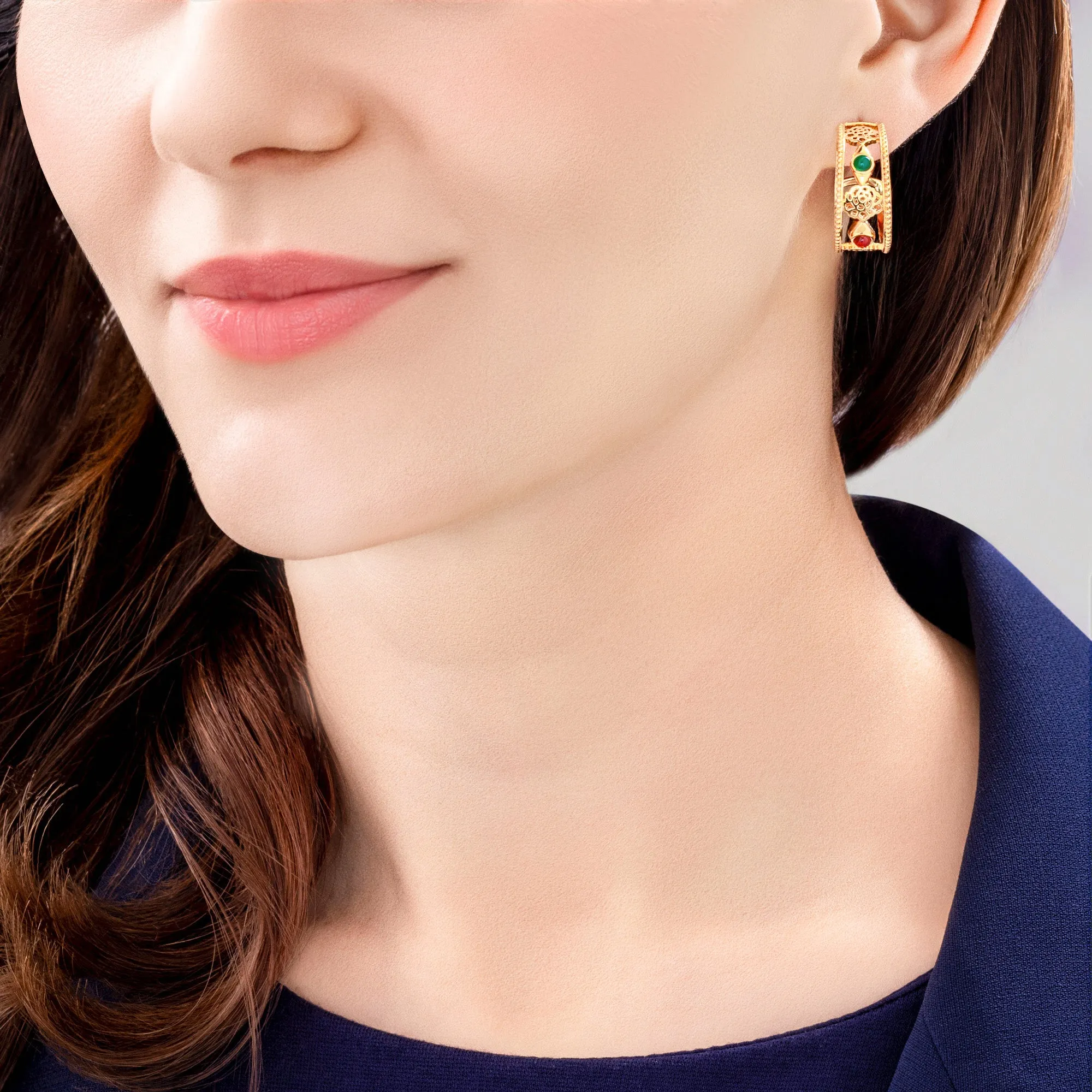 Golden Tang Peony Hoop Earrings