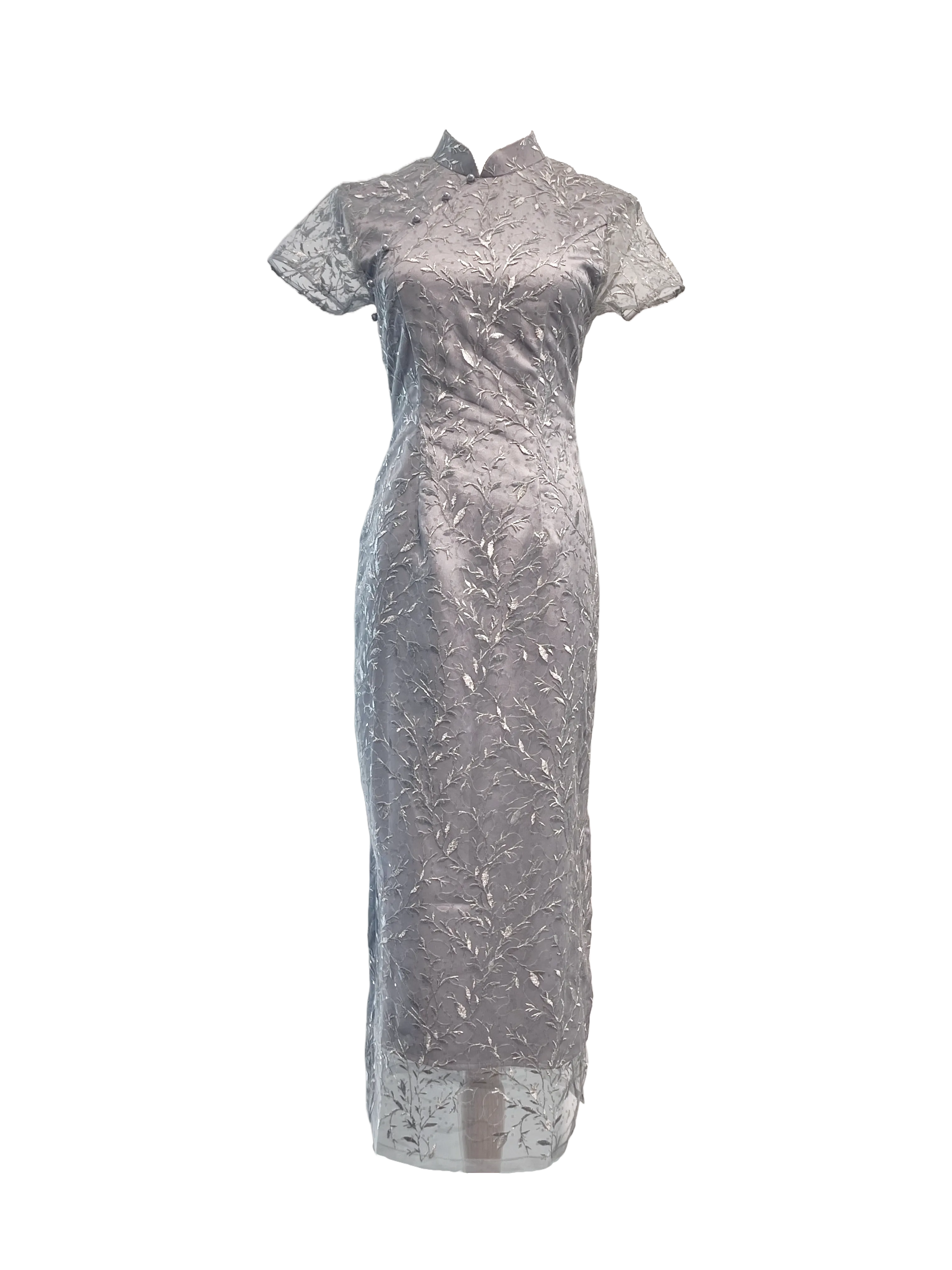 Gray Lace Overlay Cheongsam