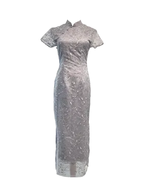 Gray Lace Overlay Cheongsam
