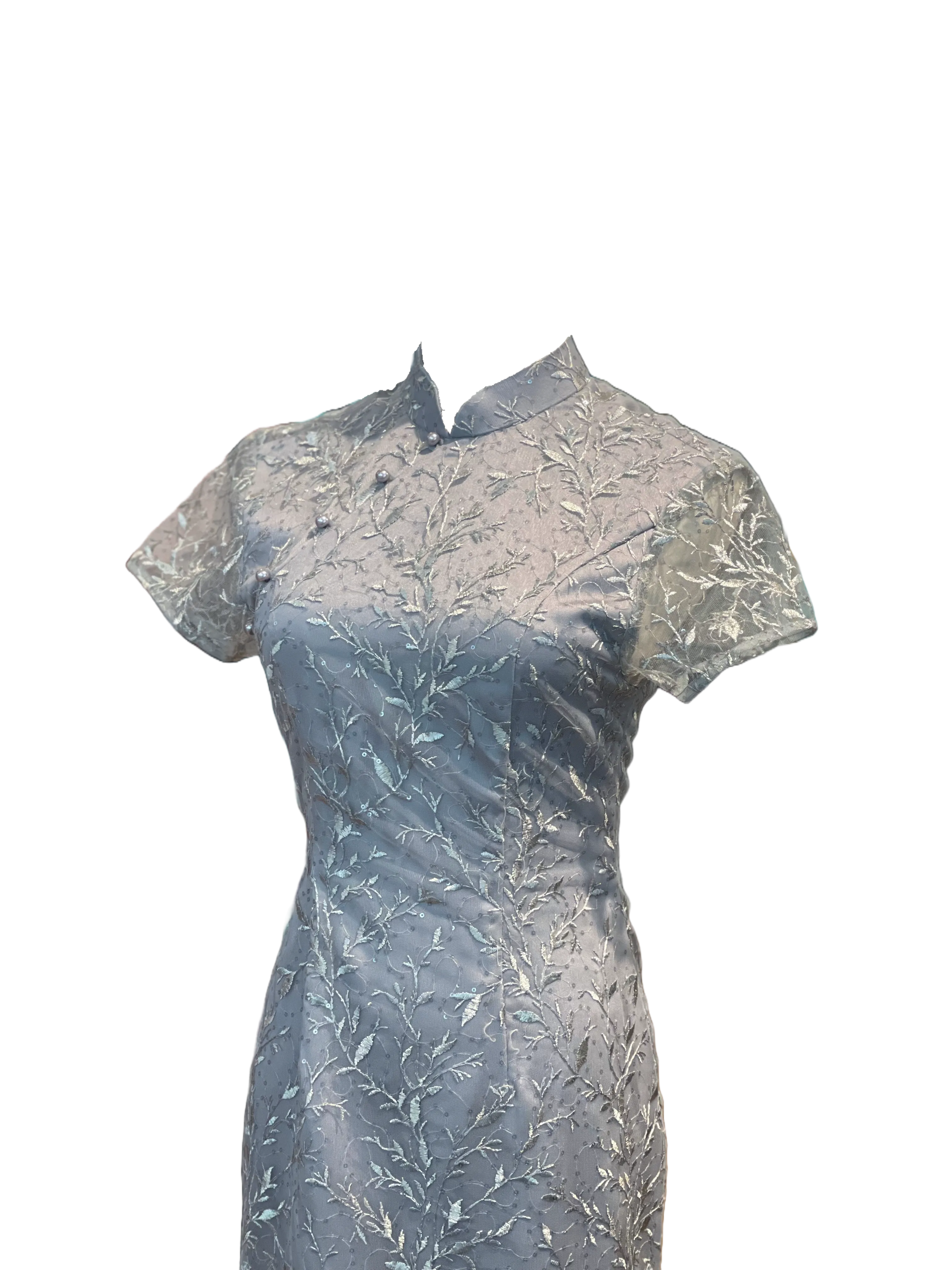 Gray Lace Overlay Cheongsam