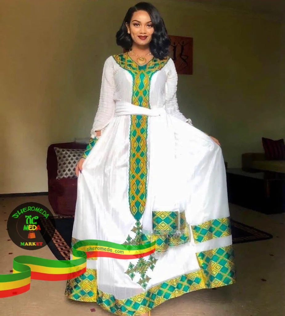 Green meskel dress by Selam