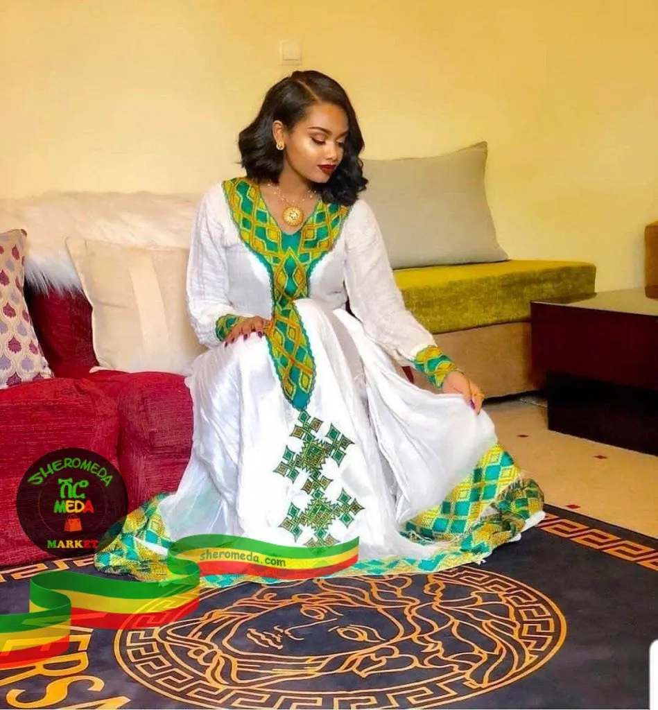 Green meskel dress by Selam