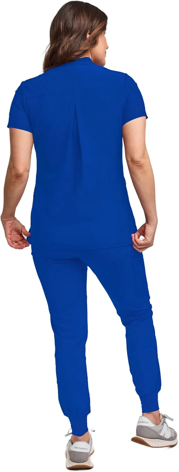 Green Town Scrubs for Women Scrub Set - Slim Fit Jogger Pant and Mandarin Collar Tuck-in Top, Easy Care Uniform