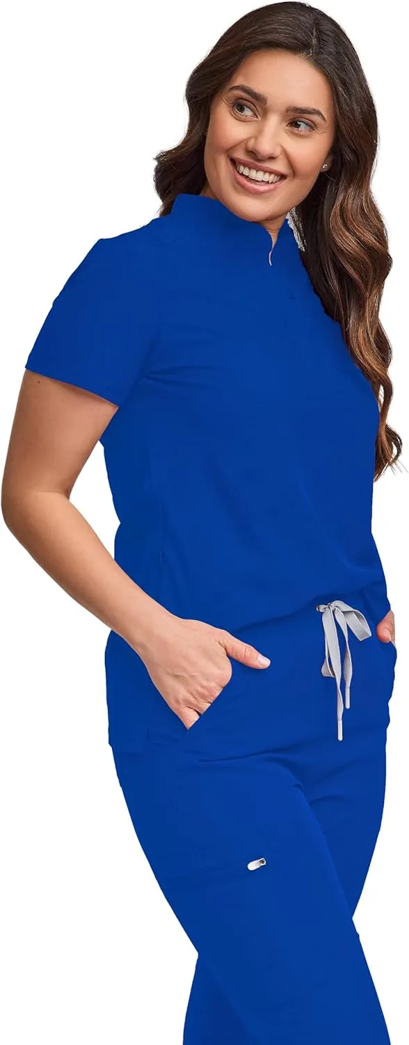 Green Town Scrubs for Women Scrub Set - Slim Fit Jogger Pant and Mandarin Collar Tuck-in Top, Easy Care Uniform