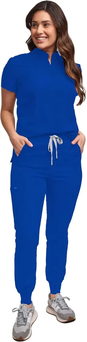 Green Town Scrubs for Women Scrub Set - Slim Fit Jogger Pant and Mandarin Collar Tuck-in Top, Easy Care Uniform