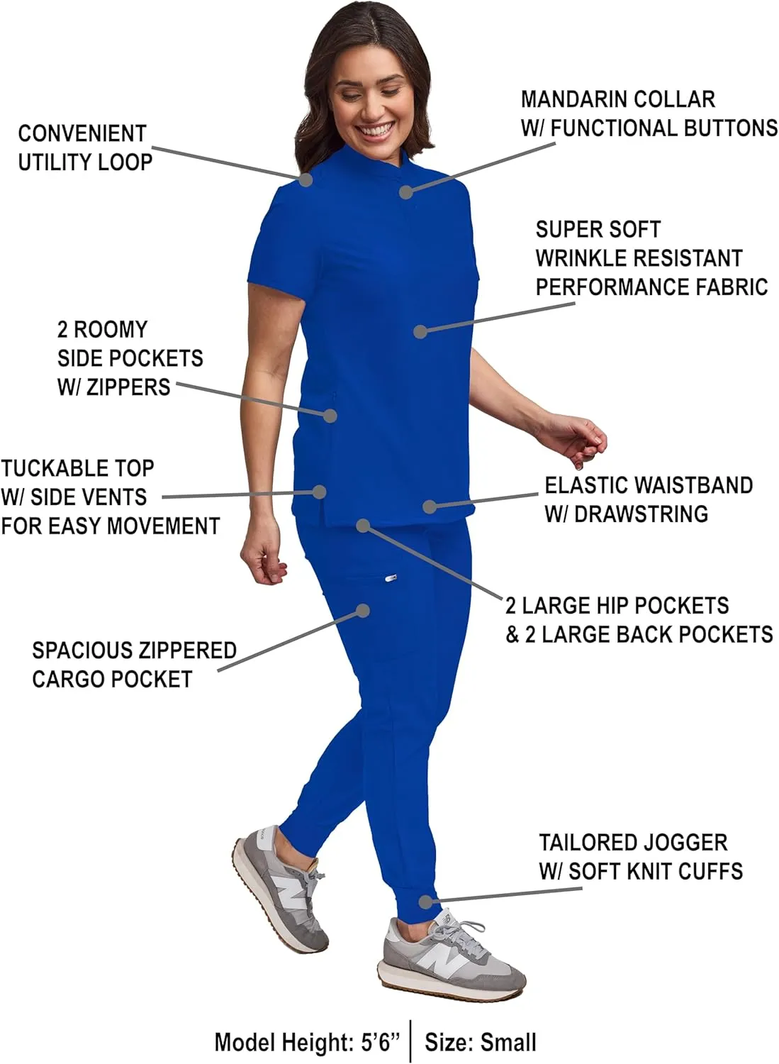 Green Town Scrubs for Women Scrub Set - Slim Fit Jogger Pant and Mandarin Collar Tuck-in Top, Easy Care Uniform