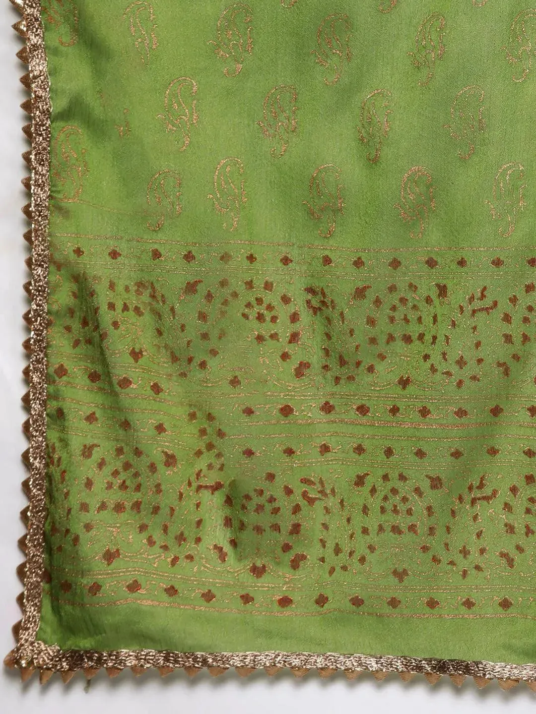 Green Woven Design Chanderi Silk Straight Kurta With Dupatta