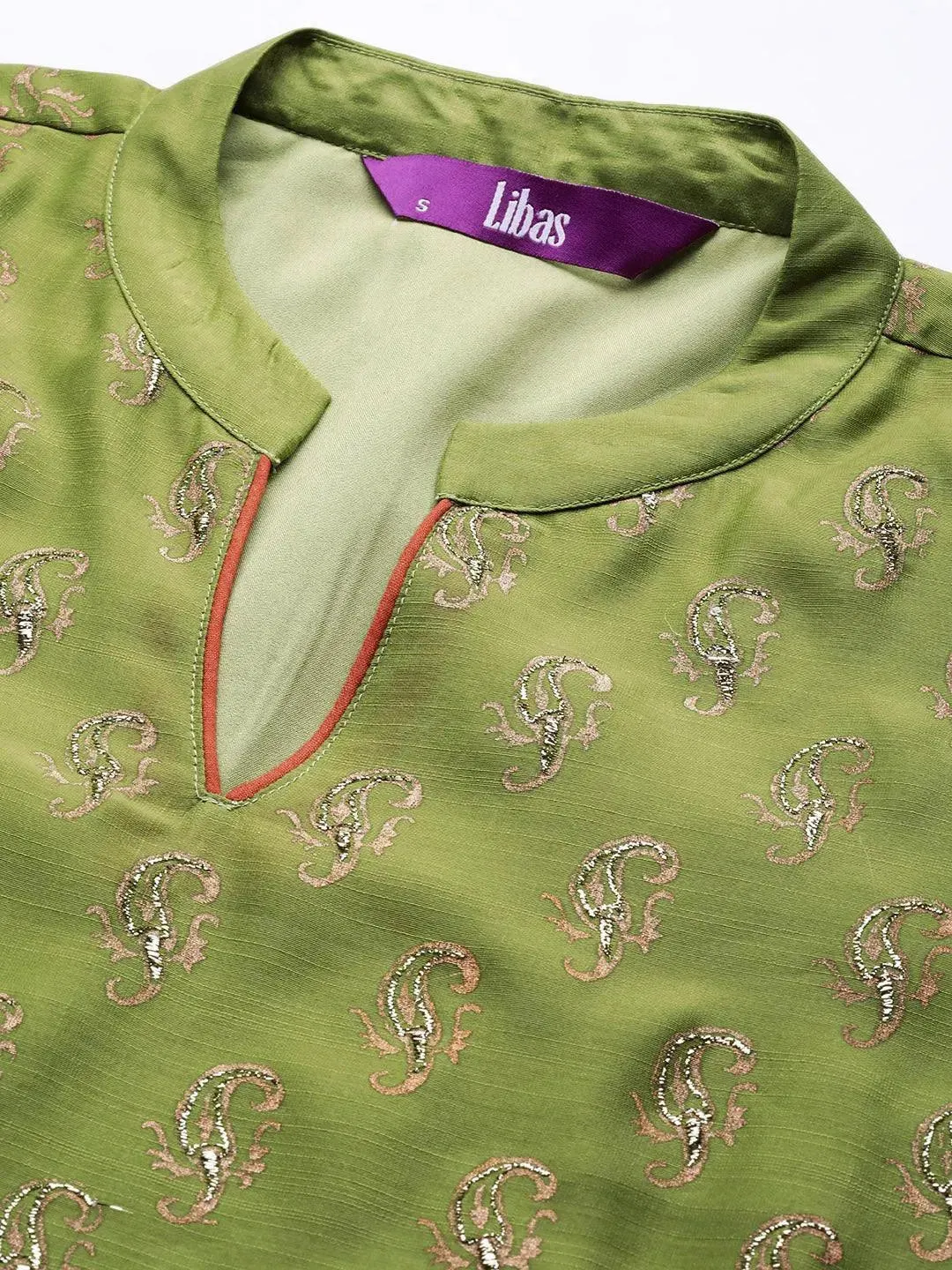 Green Woven Design Chanderi Silk Straight Kurta With Dupatta