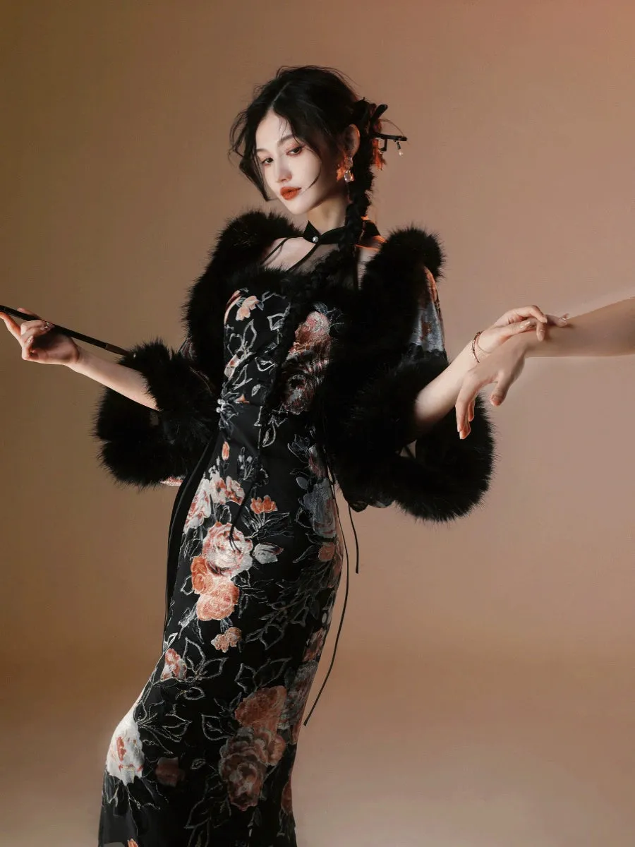 Halter Neck Modern Long Cheongsam, Dark Rose