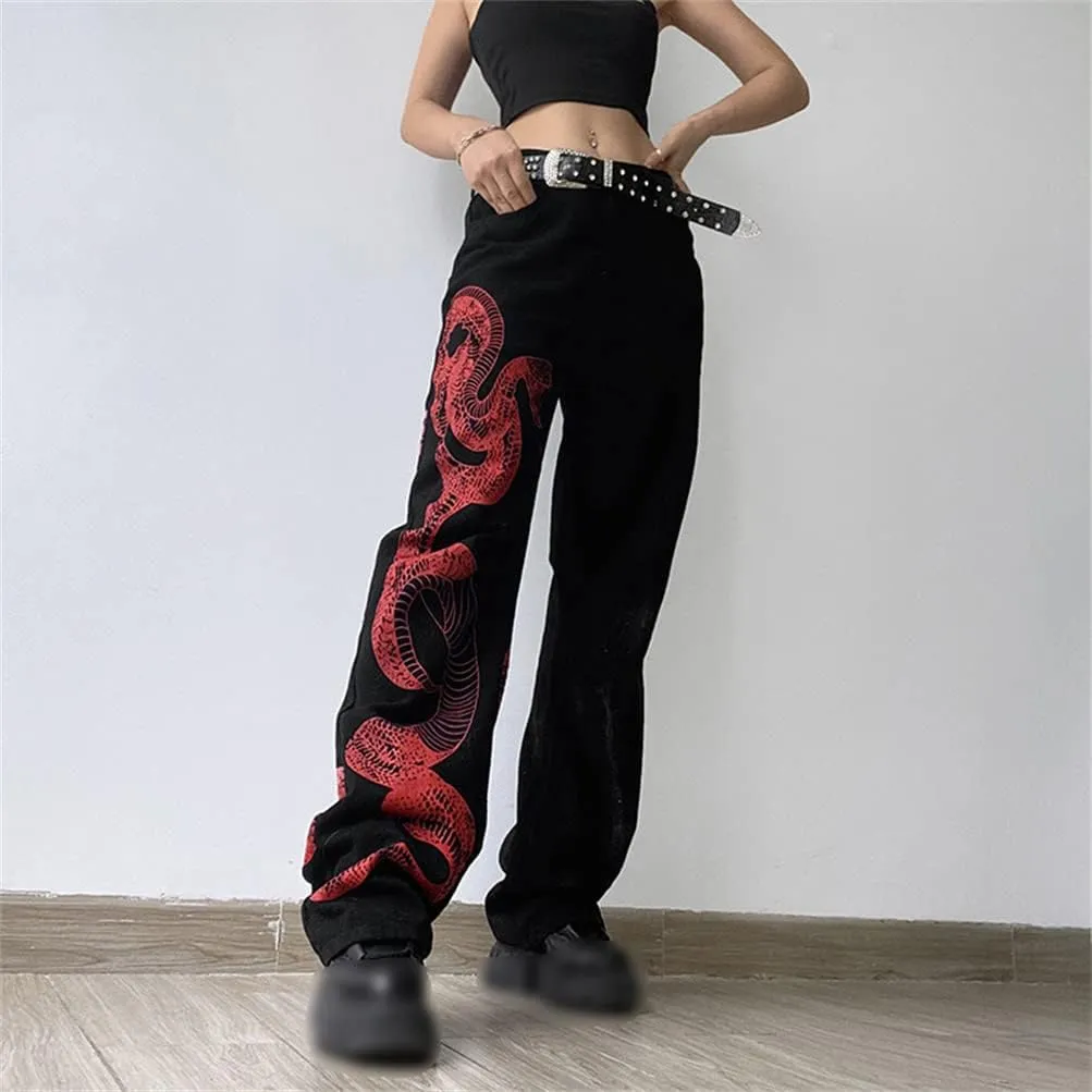 HeiBai Xiong Gothic Baggy Cargo Pants for Women Or Teens Girls Alt Fashion Trousers