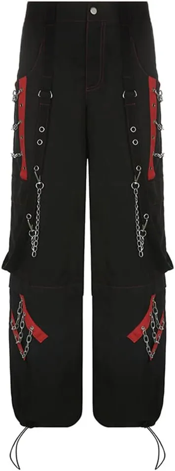 HeiBai Xiong Gothic Baggy Cargo Pants for Women Or Teens Girls Alt Fashion Trousers