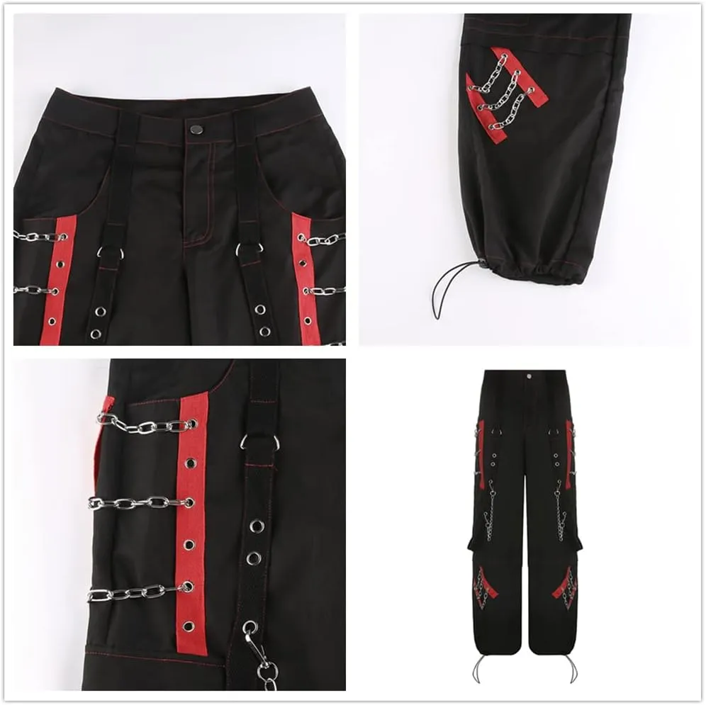 HeiBai Xiong Gothic Baggy Cargo Pants for Women Or Teens Girls Alt Fashion Trousers