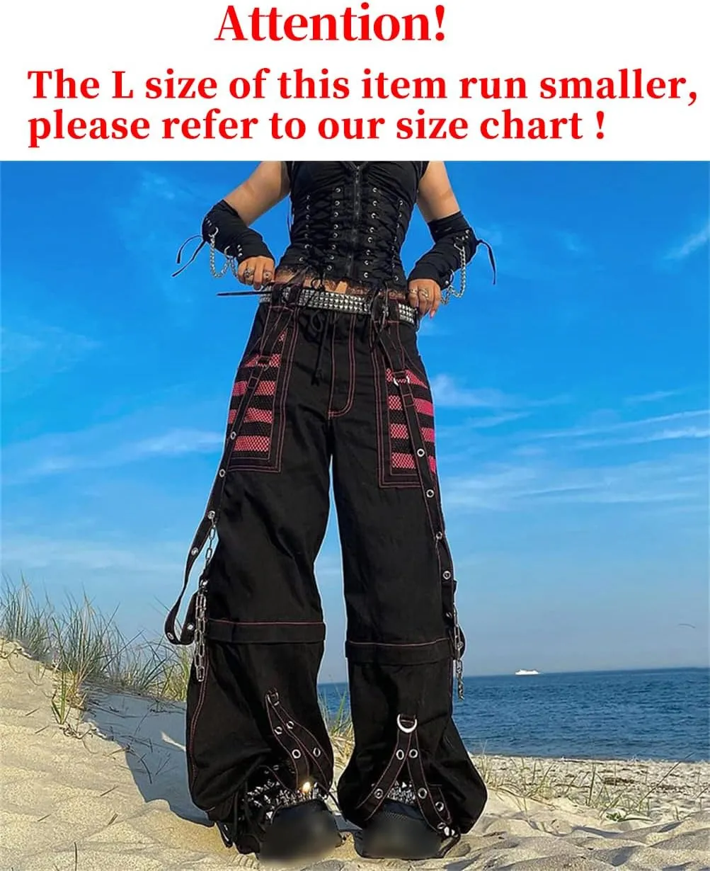 HeiBai Xiong Gothic Baggy Cargo Pants for Women Or Teens Girls Alt Fashion Trousers