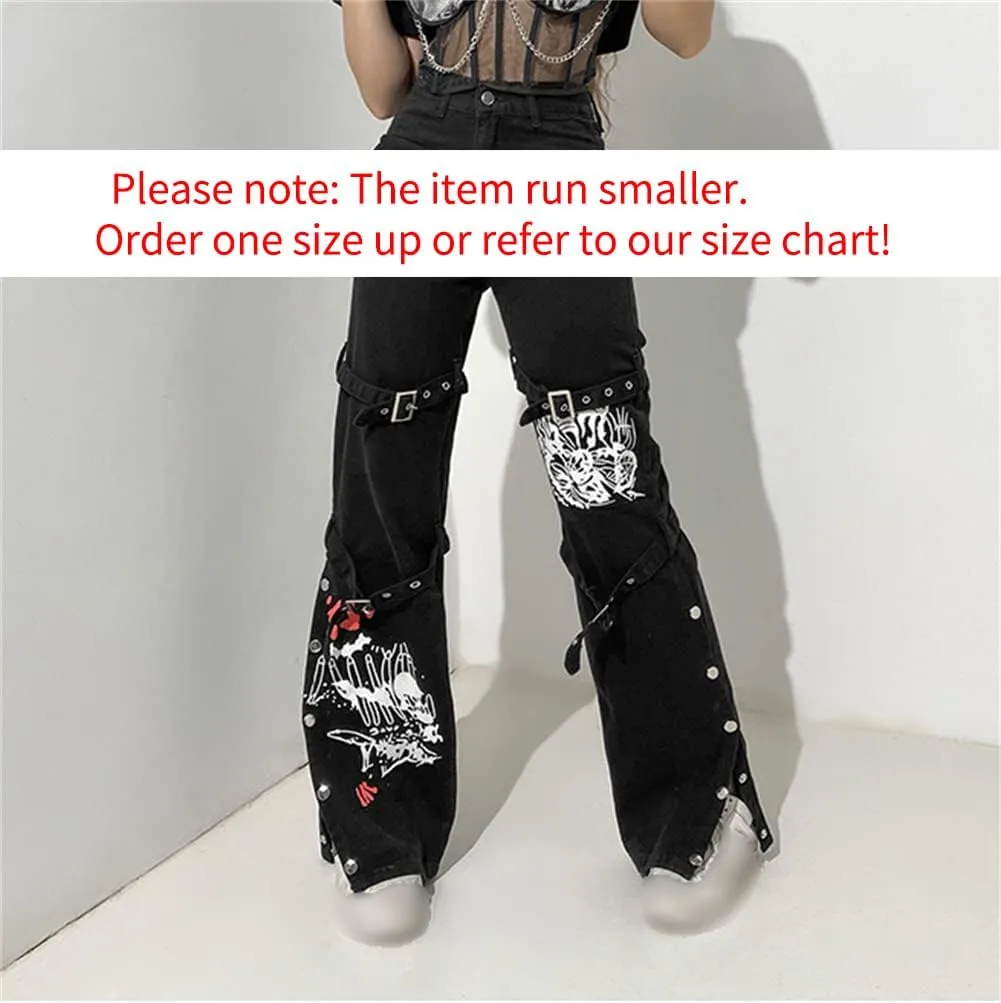 HeiBai Xiong Gothic Baggy Cargo Pants for Women Or Teens Girls Alt Fashion Trousers