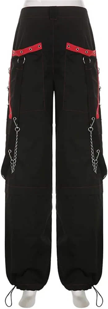 HeiBai Xiong Gothic Baggy Cargo Pants for Women Or Teens Girls Alt Fashion Trousers