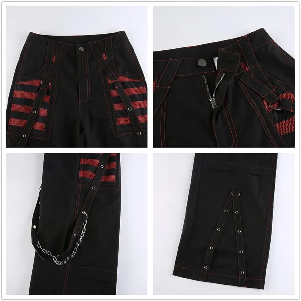 HeiBai Xiong Gothic Baggy Cargo Pants for Women Or Teens Girls Alt Fashion Trousers