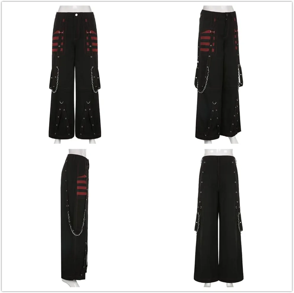 HeiBai Xiong Gothic Baggy Cargo Pants for Women Or Teens Girls Alt Fashion Trousers