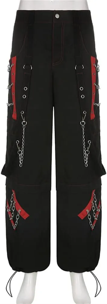 HeiBai Xiong Gothic Baggy Cargo Pants for Women Or Teens Girls Alt Fashion Trousers