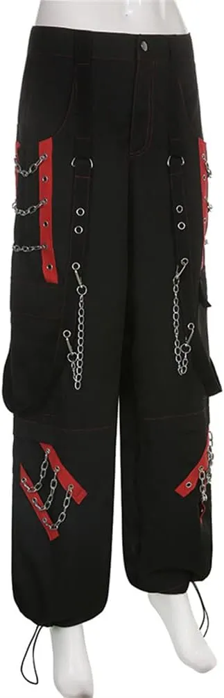 HeiBai Xiong Gothic Baggy Cargo Pants for Women Or Teens Girls Alt Fashion Trousers