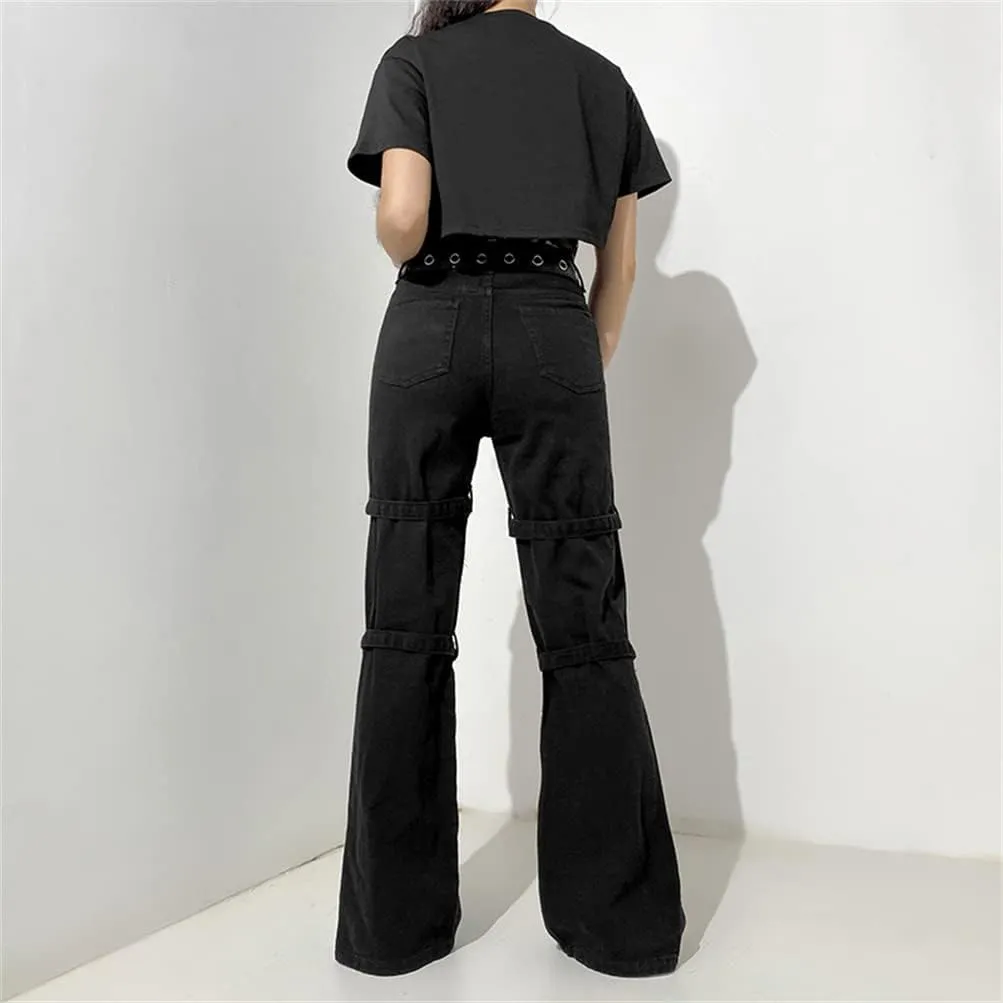 HeiBai Xiong Gothic Baggy Cargo Pants for Women Or Teens Girls Alt Fashion Trousers