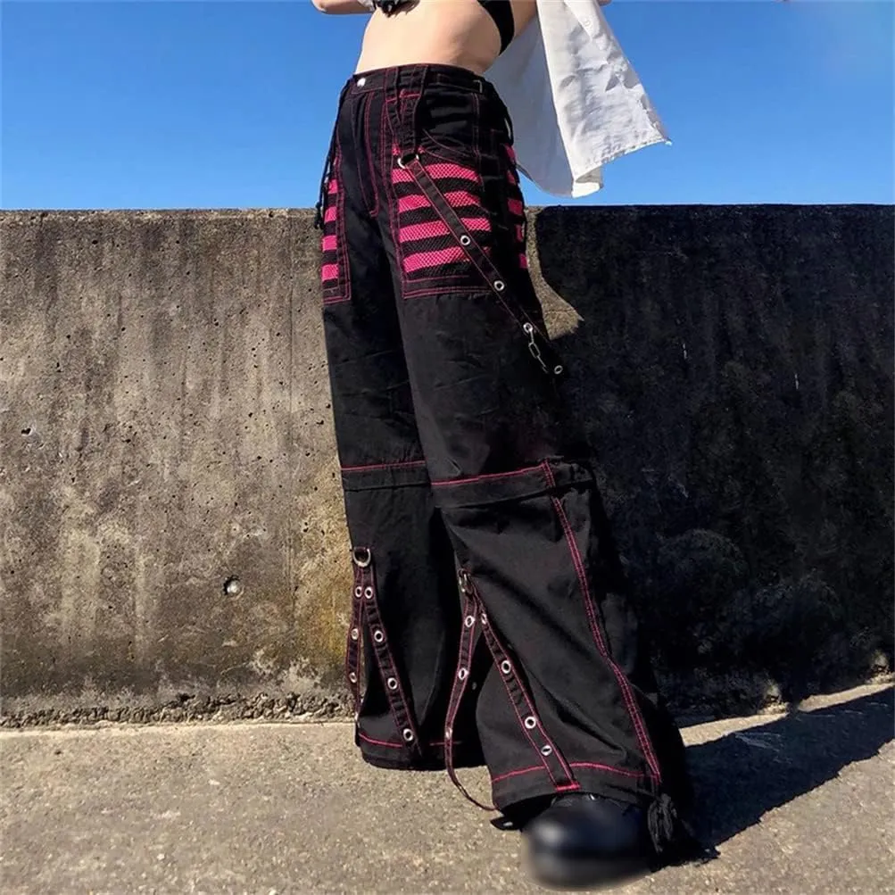 HeiBai Xiong Gothic Baggy Cargo Pants for Women Or Teens Girls Alt Fashion Trousers