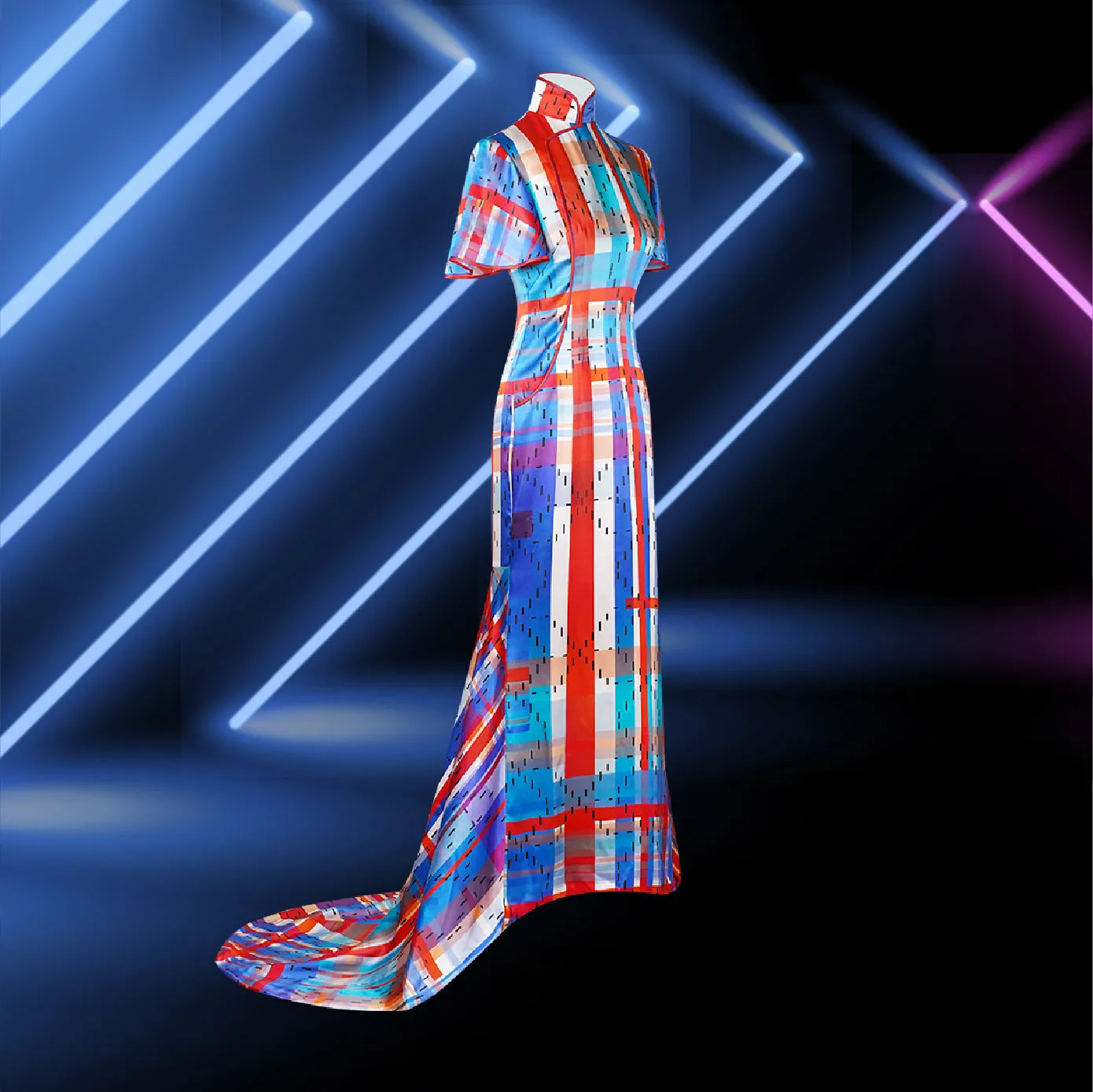 【HK SPIRIT】100% Silk Cheongsam (Ruffle Sleeve) (紅白藍)