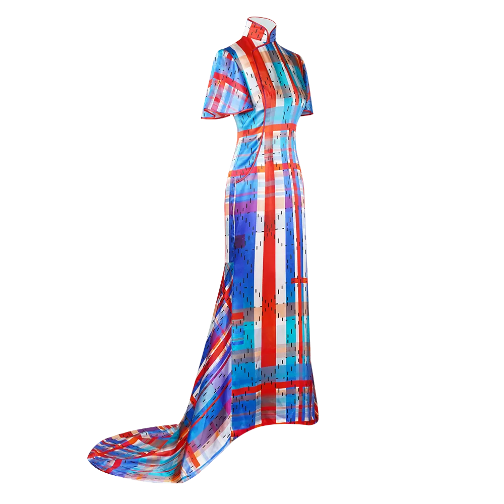 【HK SPIRIT】100% Silk Cheongsam (Ruffle Sleeve) (紅白藍)
