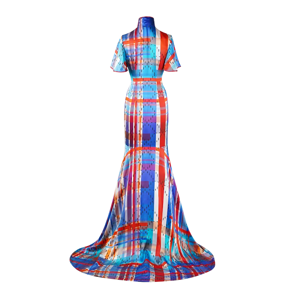 【HK SPIRIT】100% Silk Cheongsam (Ruffle Sleeve) (紅白藍)