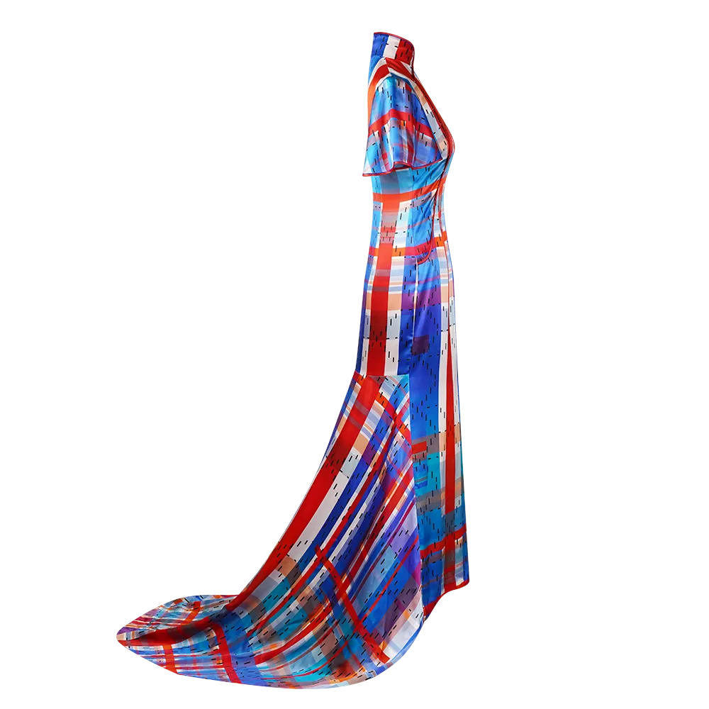 【HK SPIRIT】100% Silk Cheongsam (Ruffle Sleeve) (紅白藍)