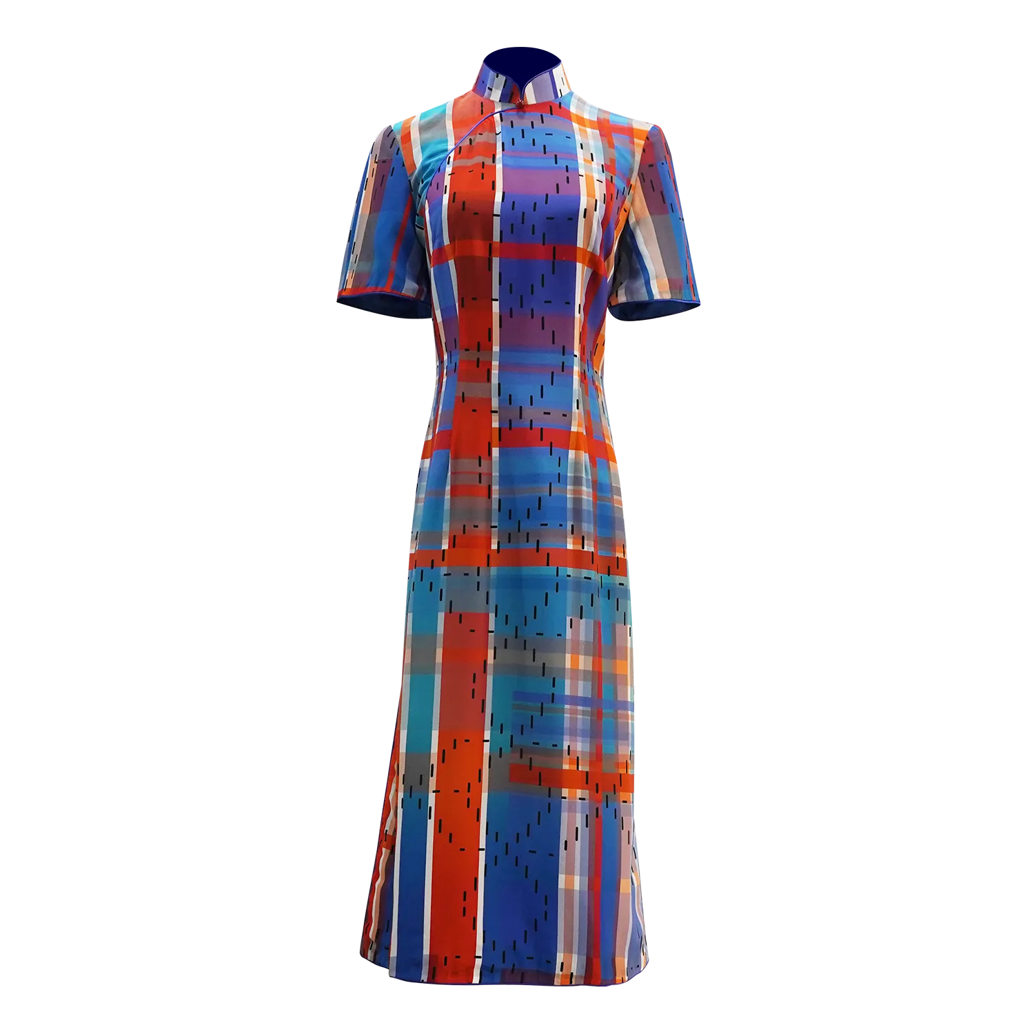 【HK SPIRIT】100% Silk Crystal Cheongsam (Cap Sleeve) (紅白藍)