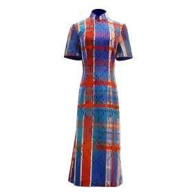 【HK SPIRIT】100% Silk Crystal Cheongsam (Cap Sleeve) (紅白藍)