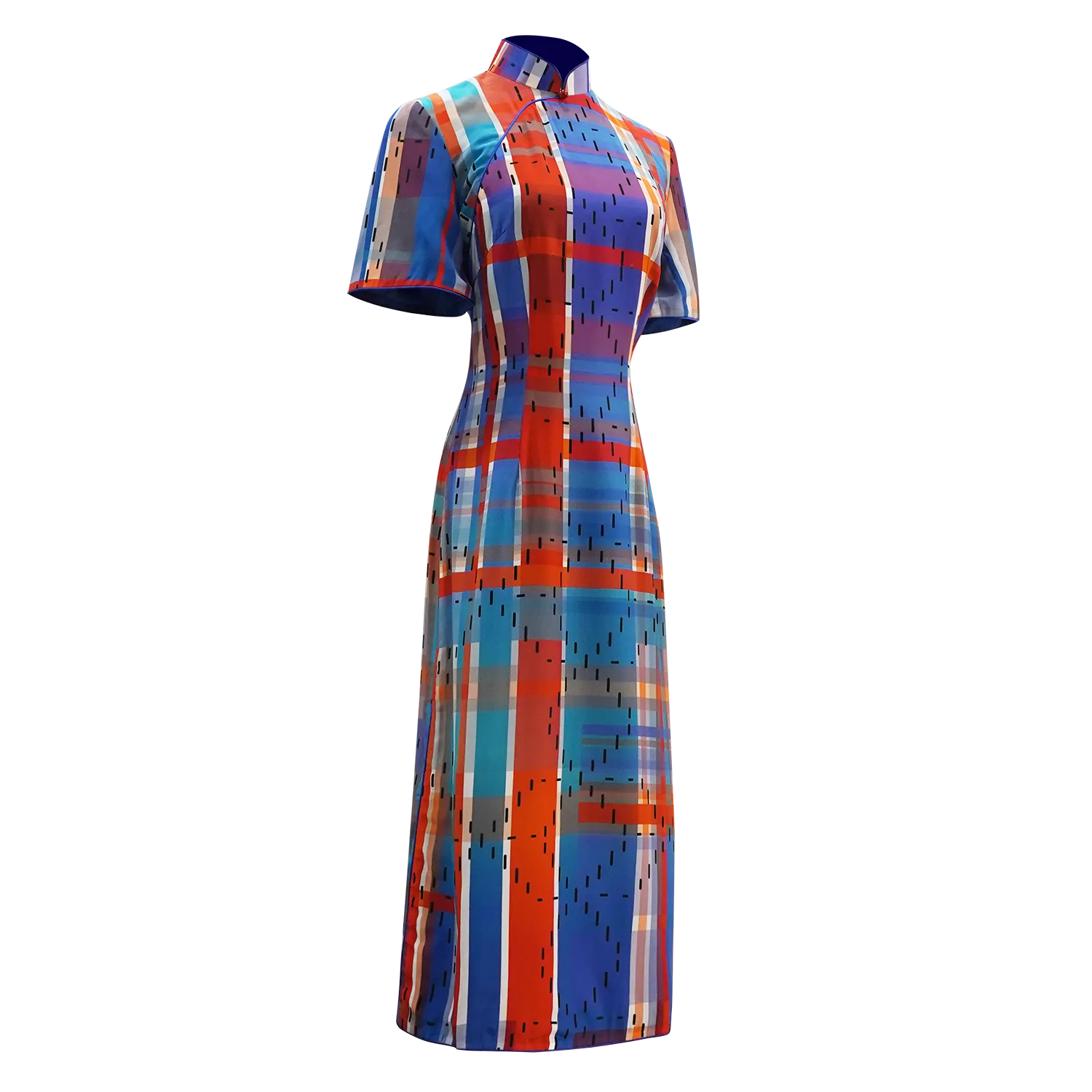 【HK SPIRIT】100% Silk Crystal Cheongsam (Cap Sleeve) (紅白藍)