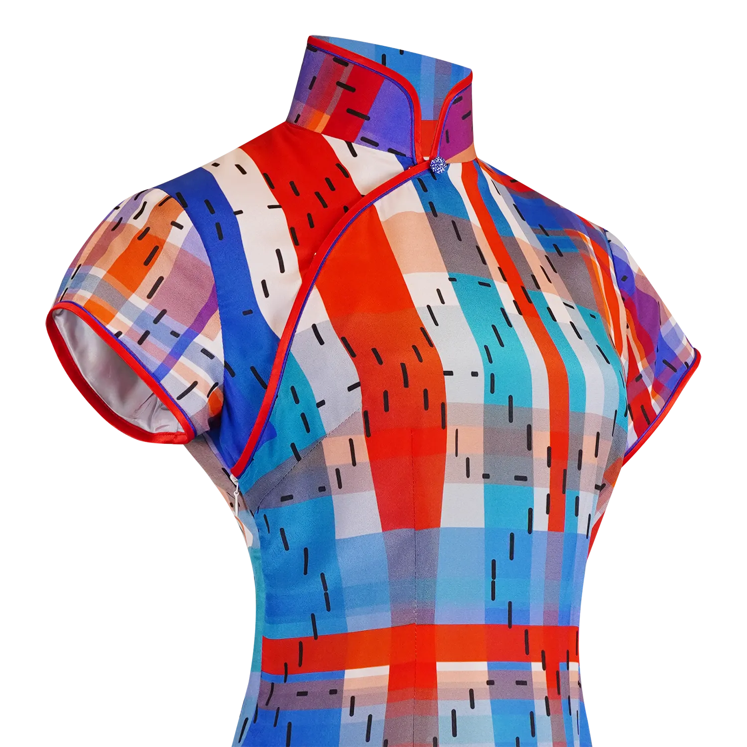 【HK SPIRIT】100% Silk Crystal Cheongsam (Cap Sleeve) (紅白藍)