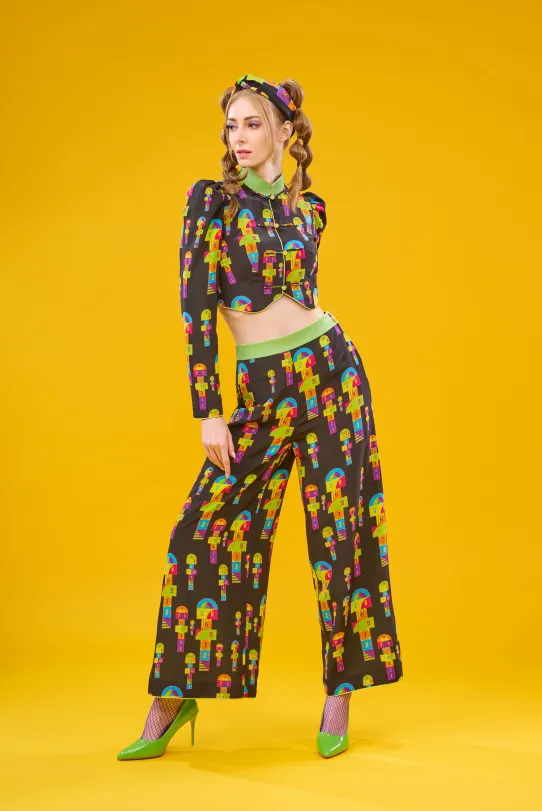 【HOPSCOTCH】100% Silk Cheongsam Cropped Top (Long Sleeve) (我們的快樂年代) (跳飛機)