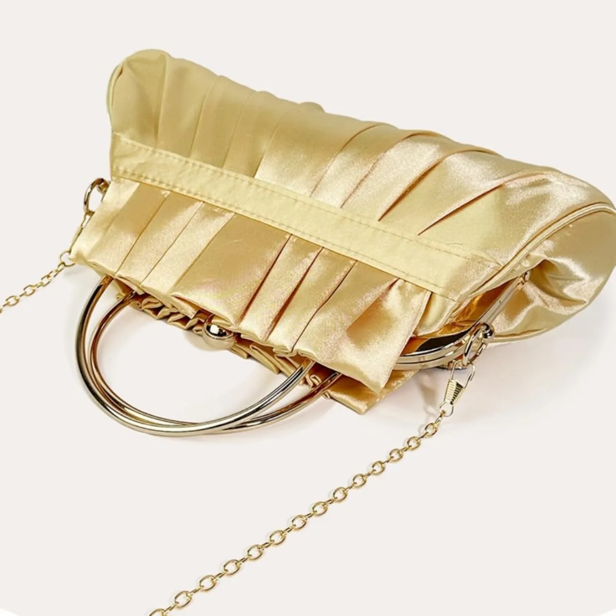IAMUHI Women Retro Satin Evening Handbag Pleated Rhinestone Clutch Bag Party Wedding Crossbody Shoulder Purse with Chain