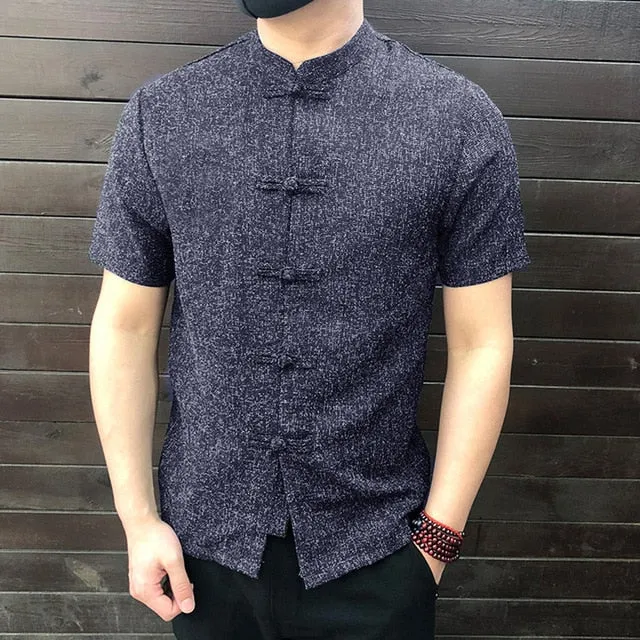 INCERUN Men Shirt Button Stand Collar Short Sleeve Casual Shirts