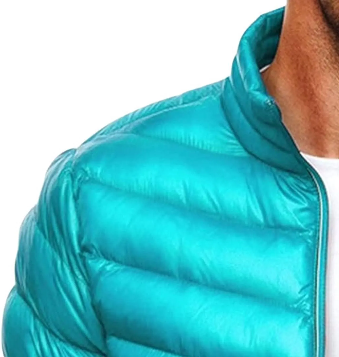 JEsilunmaMY Men's Stand Collar Puffer Down Jacket Lightweight Full Zip Packable Winter Jacket Solid Color Windproof Warm Coat