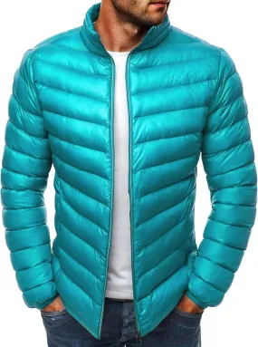 JEsilunmaMY Men's Stand Collar Puffer Down Jacket Lightweight Full Zip Packable Winter Jacket Solid Color Windproof Warm Coat
