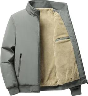 JEsilunmaMY Men's Warm Winter Thicken Sherpa Jacket Full Zip Stand Collar Fleece Lined Coat Casual Bomber Cotton Jacket
