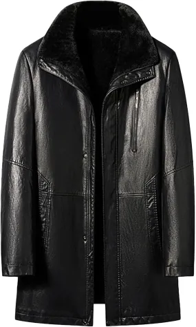 JEsilunmaMY Mens Winter Sherpa Leather Jacket Fleece Lined Lapel Performance Bomber Coat Heavyweight Motorcycle Trench Coat